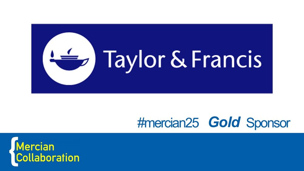Taylor and Francis logo- blue of white background. 