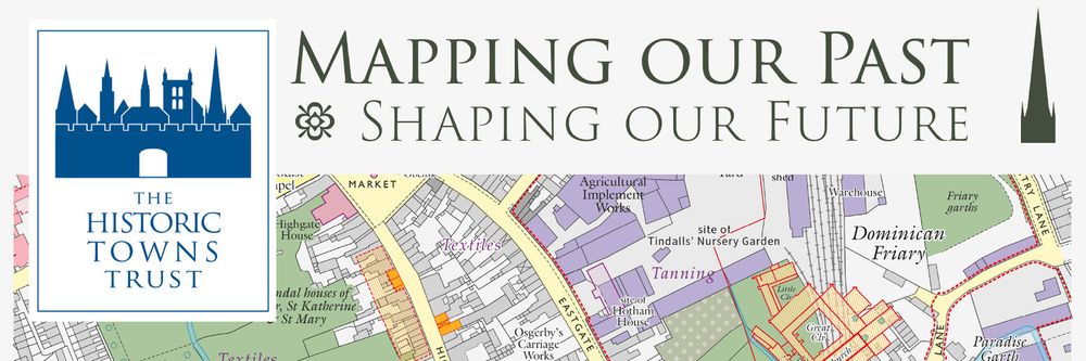The logo of the Historic Towns Trust, and a map
