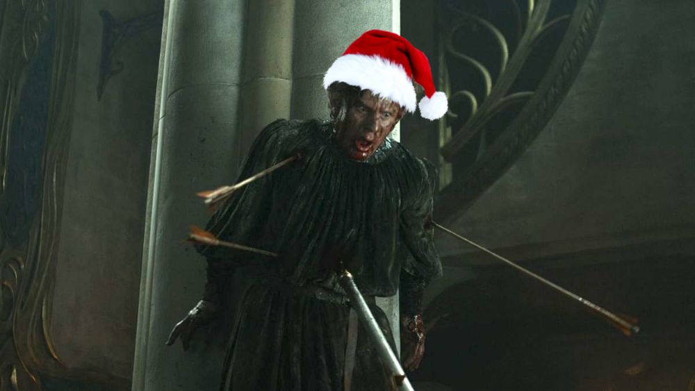 Celebrimbanner with a Christmas hat 