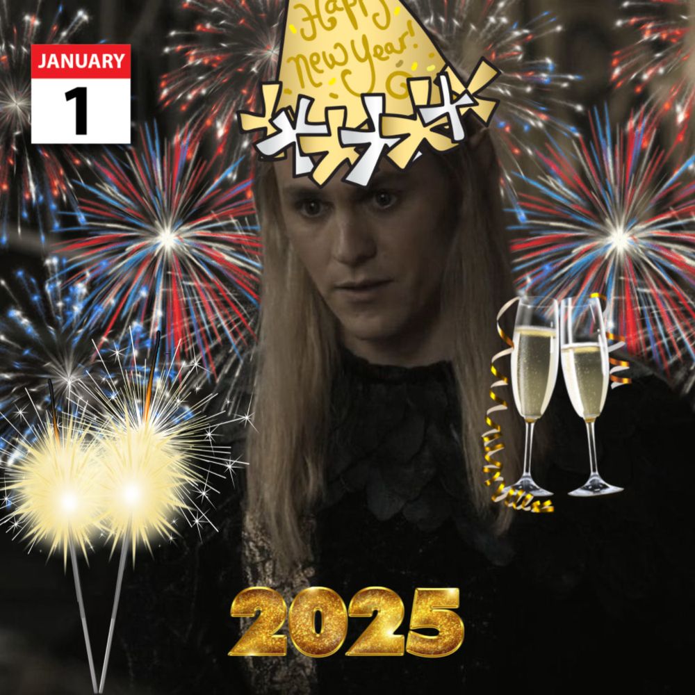 ugly collage of Sauron with some new years sticker thingys 