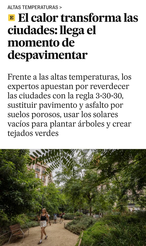 Artículo del país sobre renaturalizar las ciudades.