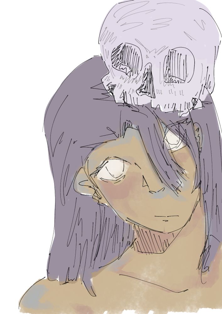 Girl with skull on her head