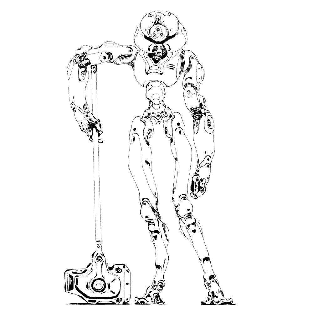 A sketch of a weird robot with a big hammer. I still don't know why tbh..