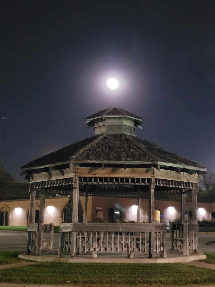 Full moon over a 1970s gazebo