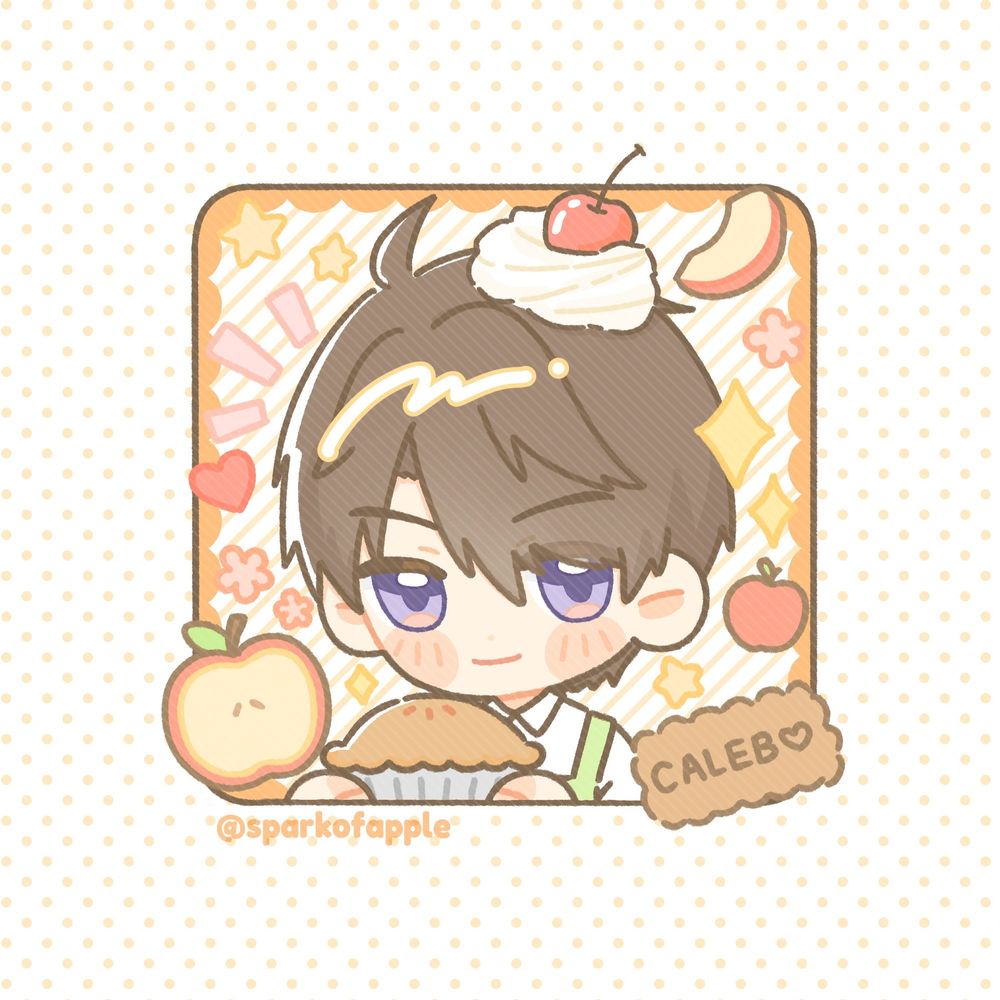 Caleb from Love & Deepspace drawn in chibi style as a pastry chef