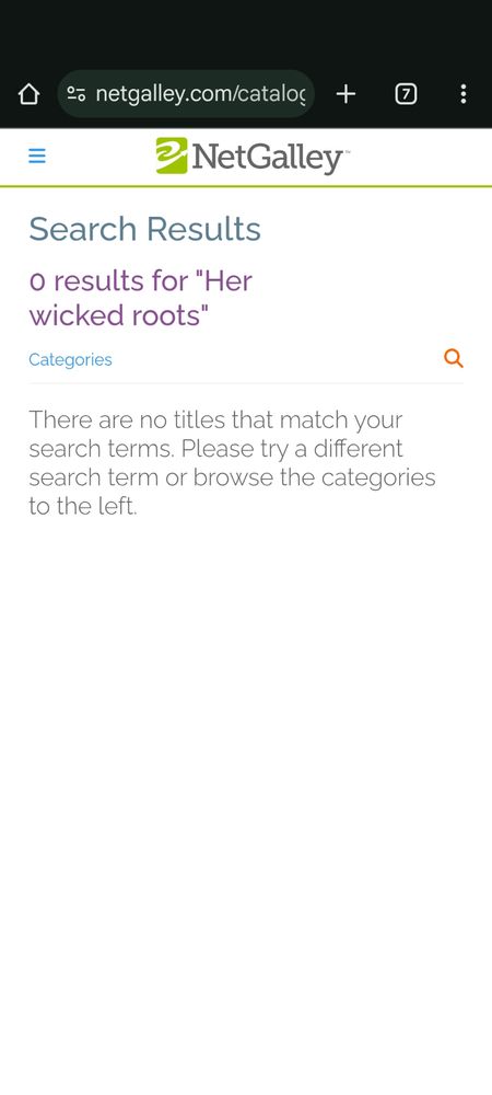 A screenshot from Netgalley showing no search results.