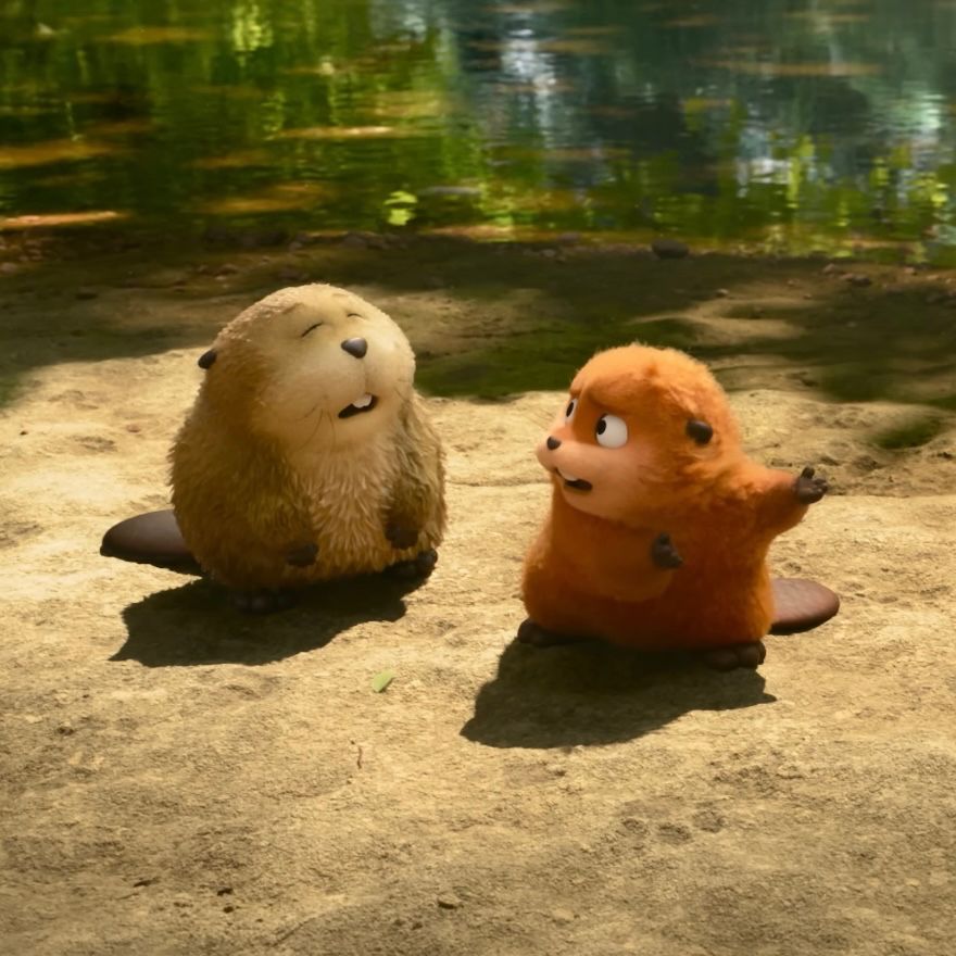 Screenshot from the trailer of the upcoming Pixar film entitled Hoppers. The image shows two beaver characters, one tan and one reddish-brown, in the middle of a confused conversation by the side of a pond.

(There aren't any diapers or huggies or even pampers in the image but like... I don't want this to escape the confines of diaper stuff, so adding this text to keep tags set. But these waddly rodents would look pretty good in dam-sized diapers—)