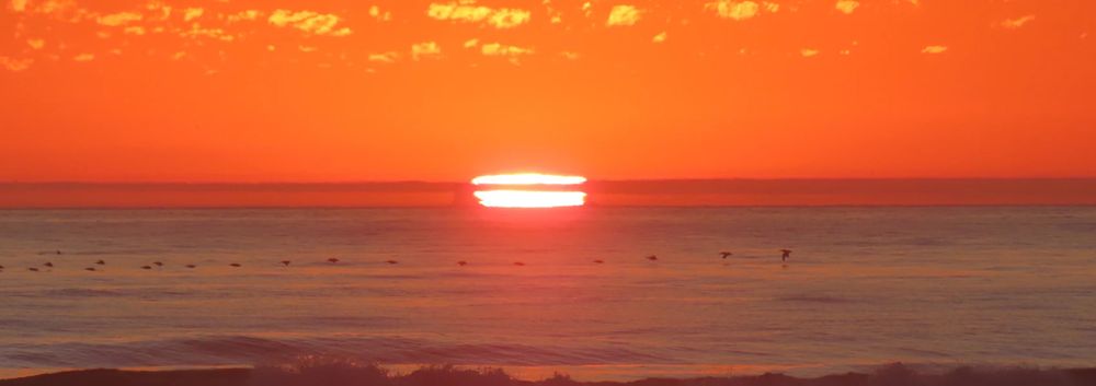 A photograph a sunset over the Pacific Ocean. The sun appears to be cut in half by a cloud. A line of pelicans flies over the water. Own work 2024.

No, that's not a photo of or from the skyspace. It's a really cool sunset I saw this October when I went to the Ocean Beach because it was ridiculously hot.