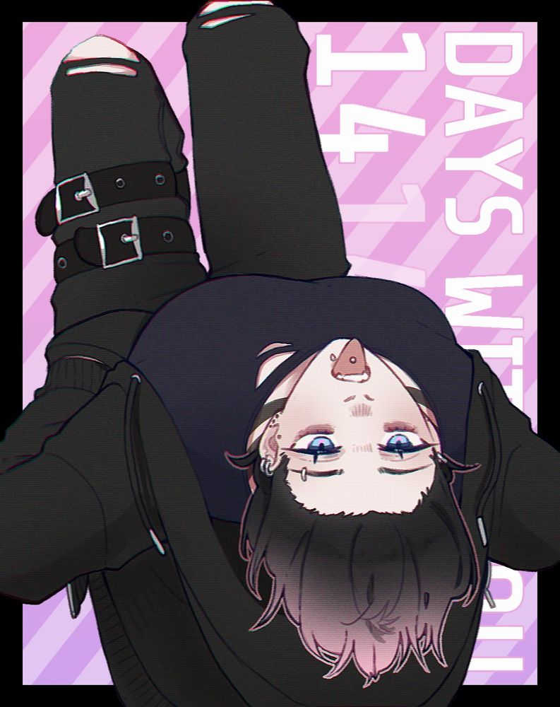 The Character Redacted from 14 days with you, laying or floating on his back and staring at something off-screen with their tongue sticking out. 