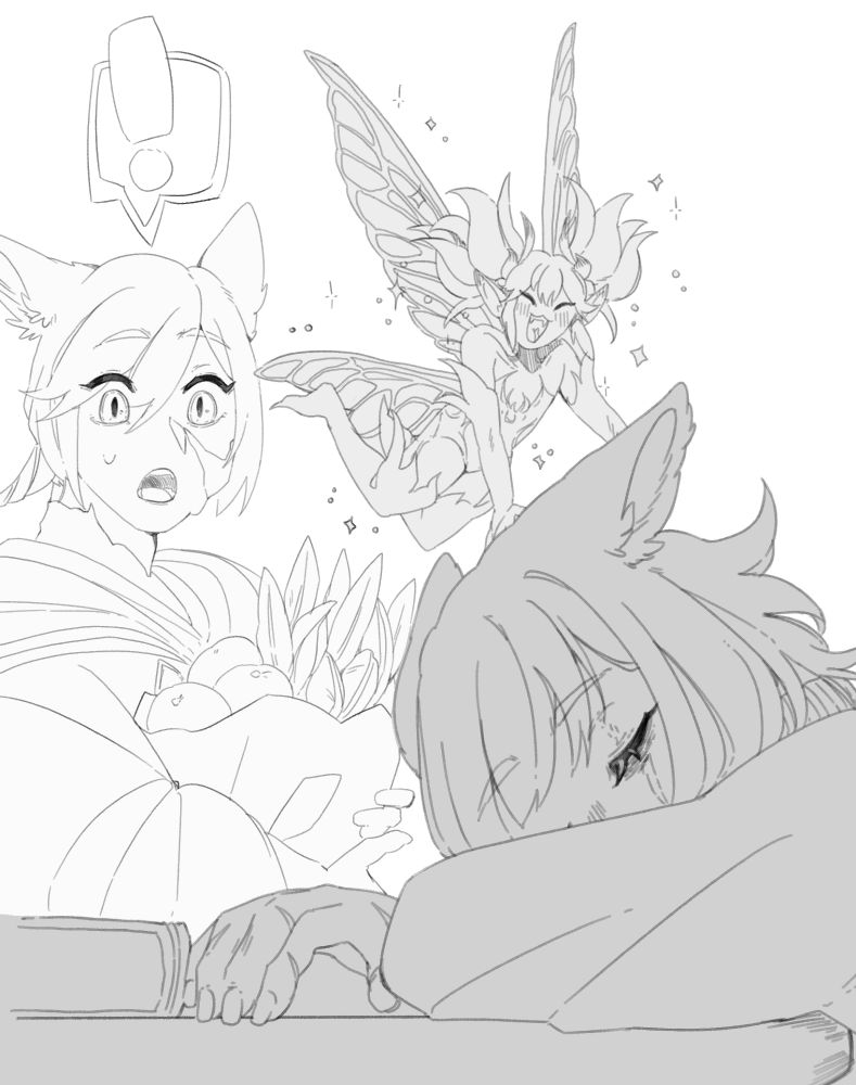 The same scene as in the screenshot above, but it's just drawn and in black-white.