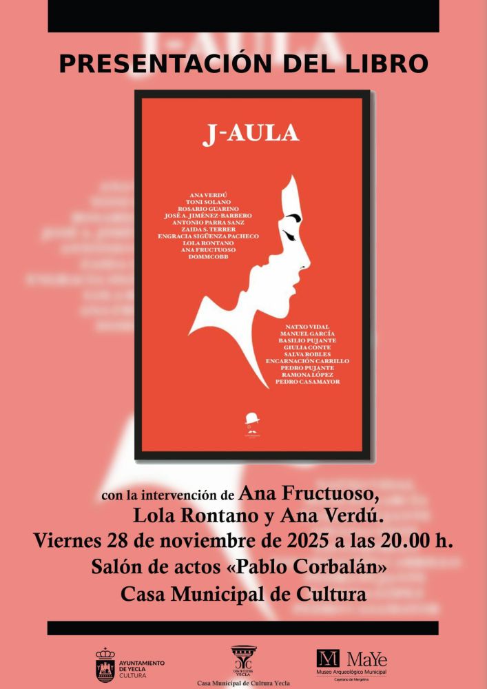 Cartel anunciador de la presentación del libro J-Aula en el que destaca su portada 