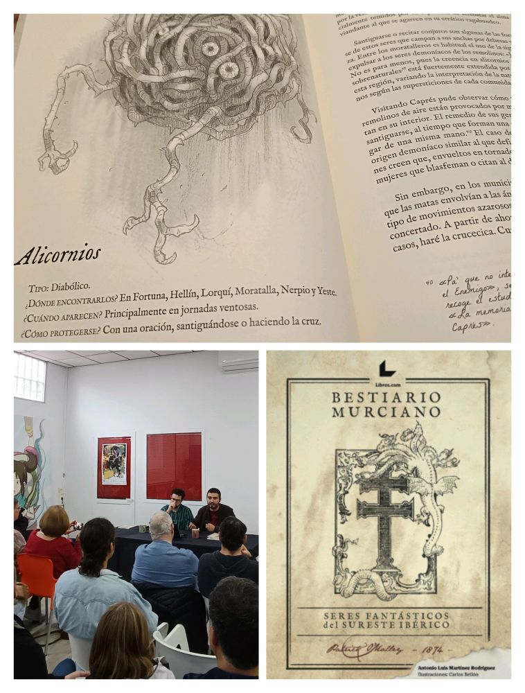 Presentación del libro Bestiario Murciano, portada y una página 