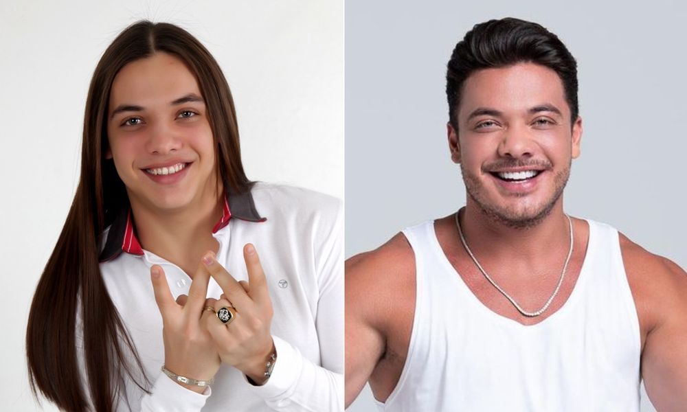 Duas fotos lado a lado do cantor Wesley Safadão, antes e depois da mudança completa de aparência do cantor