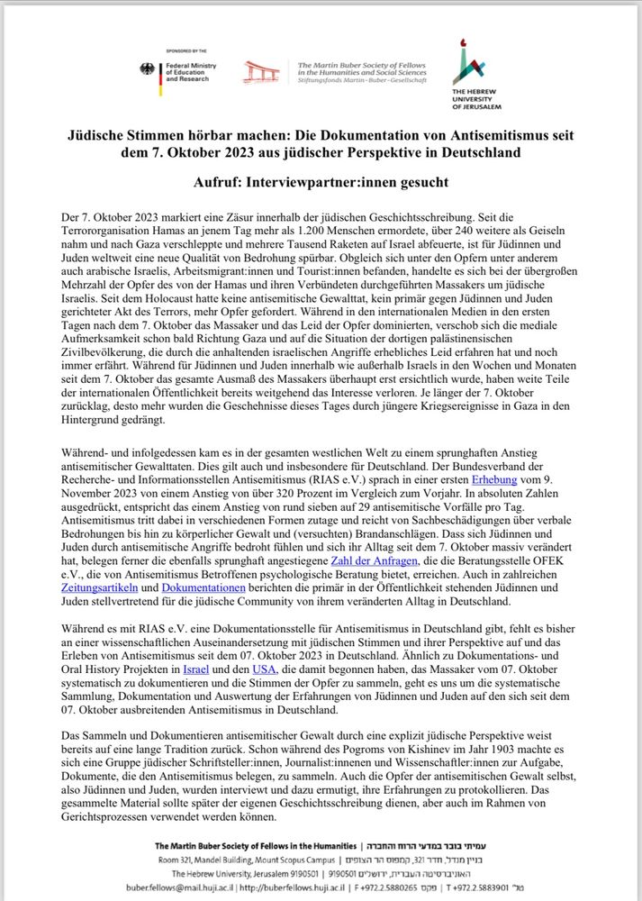 Projektbeschreibung und Aufruf, dass Interviewpartner:innen gesucht werden