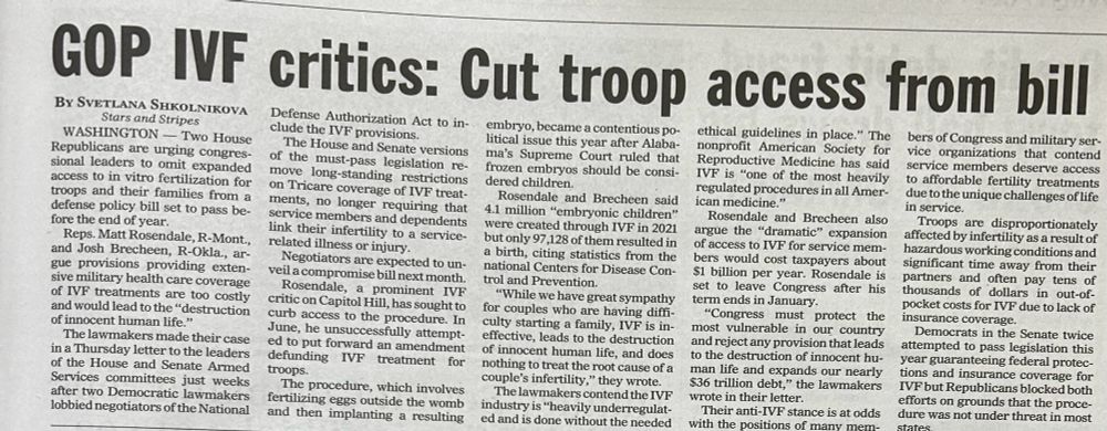 GOP Lawmakers look to remove or limit new provisions in the Defense Authorization Act that would give US military personnel access to IVF through their Tricare benefits. 