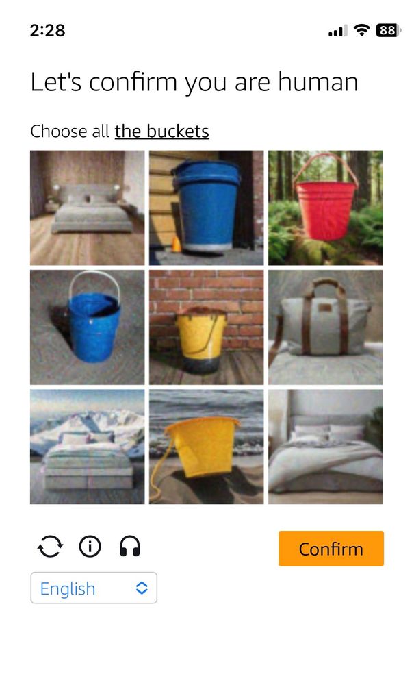 CAPTCHA featuring many buckets
