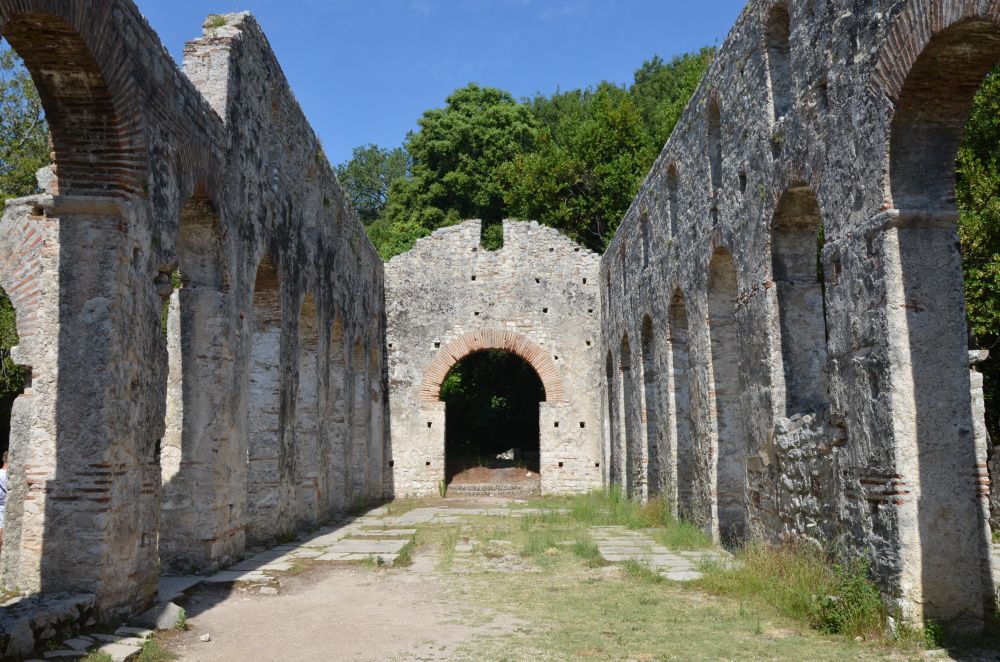The Great Basilica, the seat of the bishop. 6th century AD. It originally had three aisles separated by colonnades of columns and capitals reused from earlier buildings, and a floor paved with mosaic.
