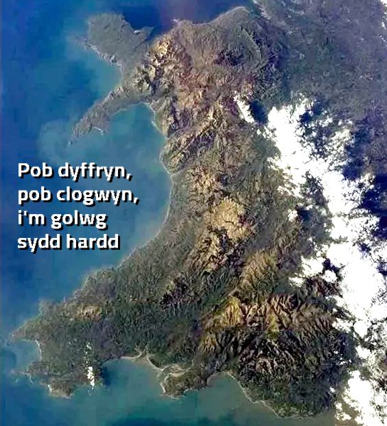 A satellite image of Wales