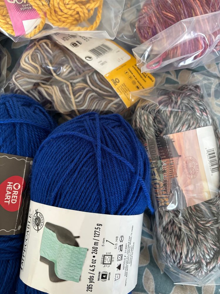 Close up of half the first picture of partial skeins of yarn