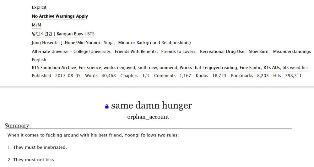 screenshot from a fic on AO3 called "same damn hunger."
