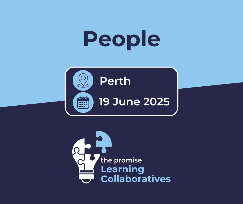 Logo with a jigsaw puzzle of a lightbulb with one piece coming together to complete the image indicating learning and collaboration. Text reads "The Promise Learning Collaboratives, People, (location) Perth, (date) 19 June 2025".