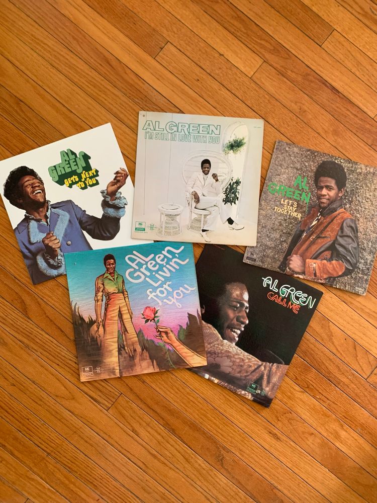 Al Green albums on s hardwood floor
Gets Next To You
I’m Still In Love With You
Let’s Stay Together
Livin’ For You
Call Me