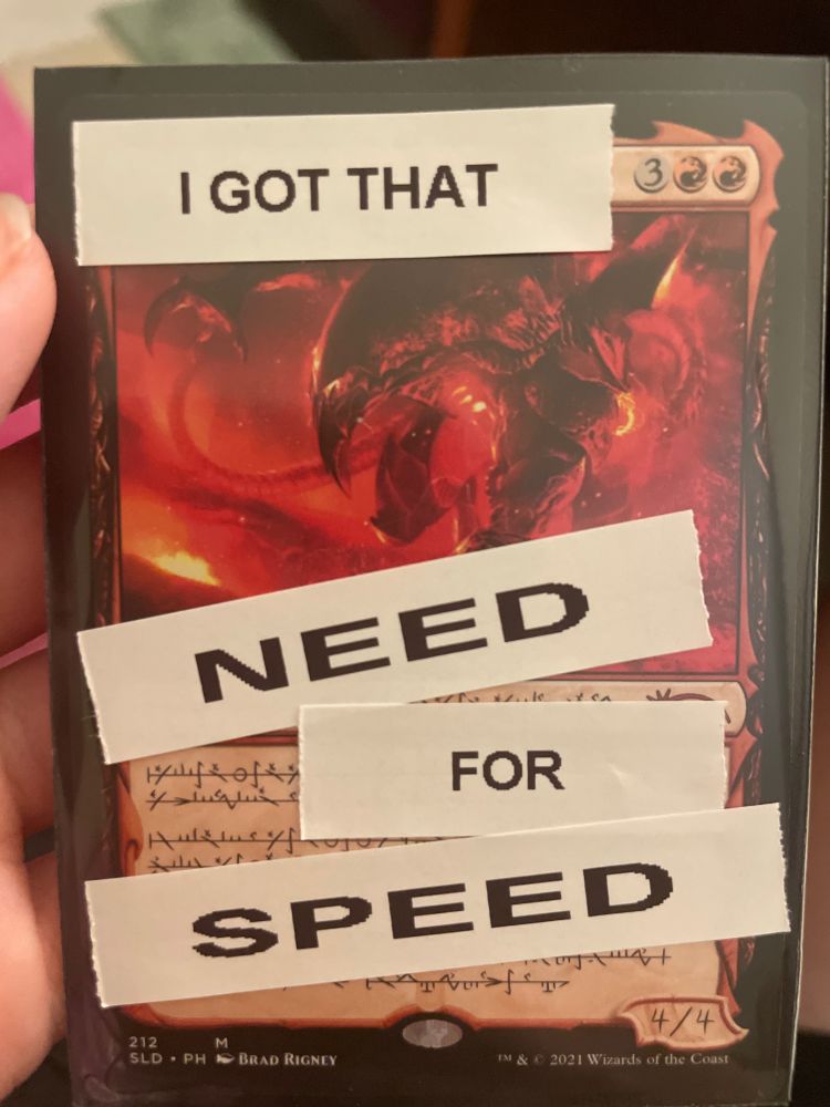 Urabrask the hidden, vandalized to say "I got that need for speed"