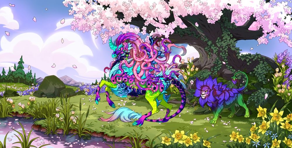 A female Cirrus with the genes:
- Radioactive (Faire)
- Cyan (Spinner)
- Magenta (Medusa)