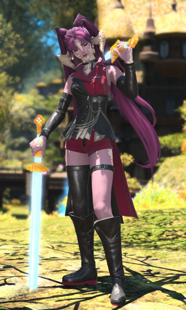 Miri with her two glowy viper swords that are definitely the kdph mod ones. She wears the B-2 Tour set I think?