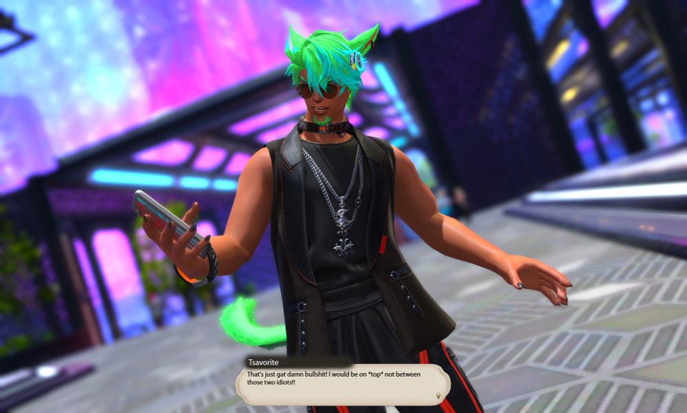 Tsavorite, looking disgusted at his phone. Evidently he is also privvy to the "skib" that Ruby got, as 9Sky is A Social Network (TM). Any mention of Green Metal gives him a ping because he's nosy :D
Tsavorite: That's just gat damn bullshit! I would be on *top* not between those two idiots!!