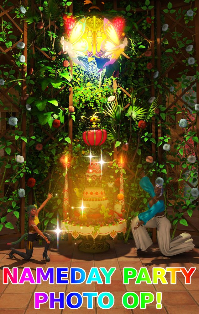 A portrait mode picture of the Arya Nameday Photo Op spot, which is comprised of many florals and a tall cake with all the embellishments! A highlight of it all is the Eos & Selene lamp.