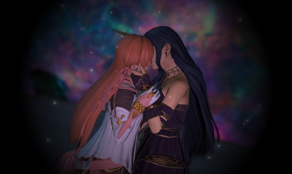 Gaia is cupping the side of Ryne's head as she closes in and kiss her. Ryne holds her wrist, clearly wanting her to stay right where she is.