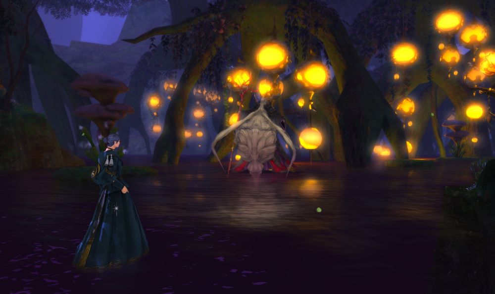 Curse as an adult standing in the same locale, Ramuh in the background.