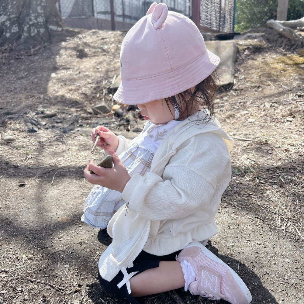 楽しそうに石と木の枝で遊んでた。