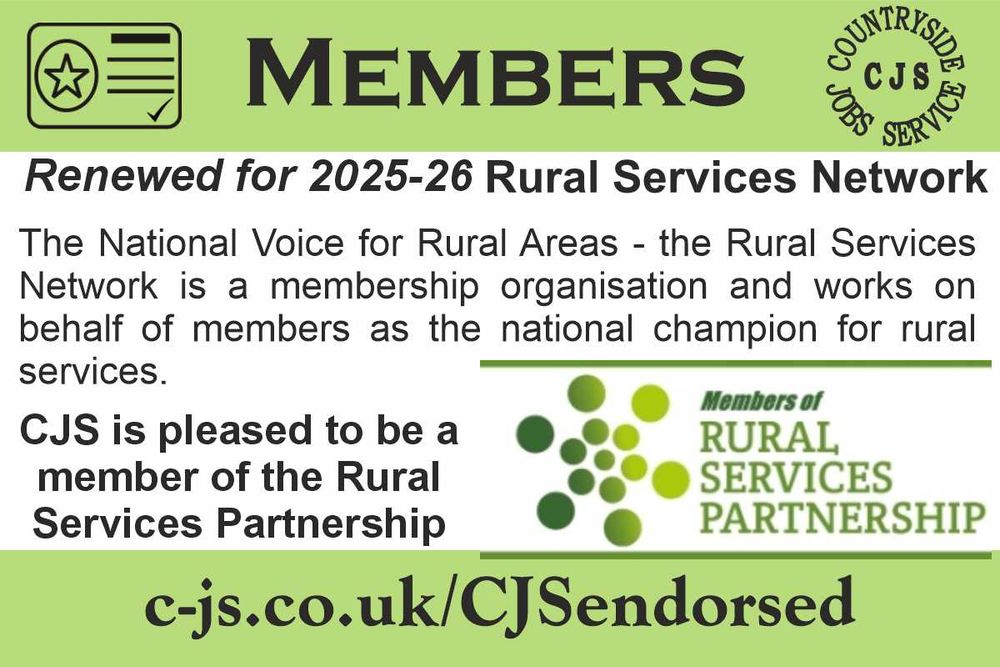 Infographic displaying CJS & RSN logos, titled Members. Text reads: Renewed for 2025-26 Rural Services Network. CJS is pleased to be a member of the Rural Service Partnership.