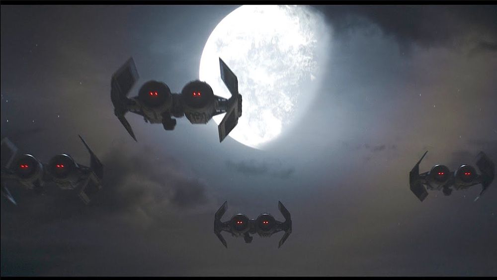 TIE Bombers over Mandalore, preparing to destroy the surface of the planet. Image from The Book of Boba Fett, Season 1, Episode 5, Return of the Mandalorian. 