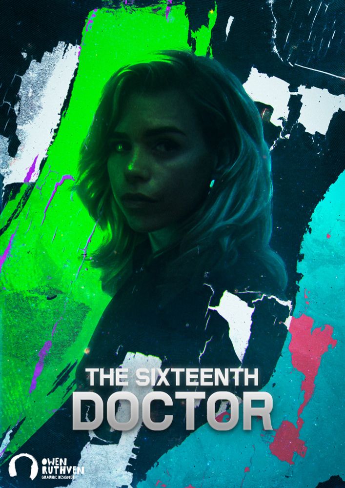 This is my Doctor Who artwork for the Sixteenth Doctor, played by Billie Piper. She is surrounded by mixtures of stripped paper, one is green behind her, illuminating her and in front of her, another is light blue, illuminating her other side of her face.

On the bottom, it says "The Sixteenth Doctor" and my watermark is on the bottom left corner.