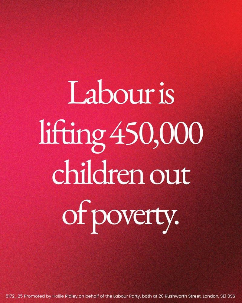 Red and white graphic reads: Labour is lifting 450,000 children out of poverty