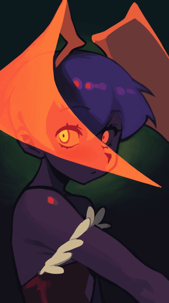 Picture of Lilith Aensland from Darkstalkers looking at viewer, with her head wing covering part of her face with face features still being visible through it