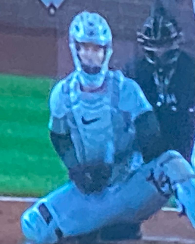 Detroit tigers catcher in head to toe shiny silver gear including his helmet