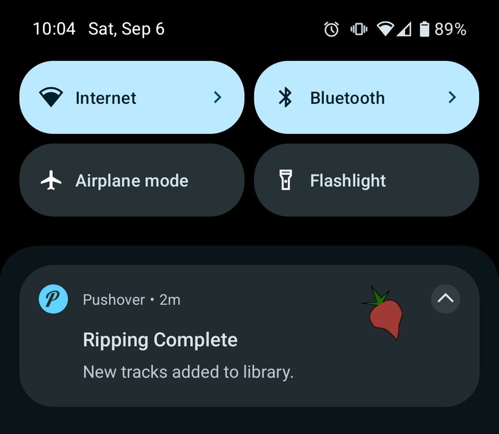 Screenshot of the push notification I get when a CD rip completes.