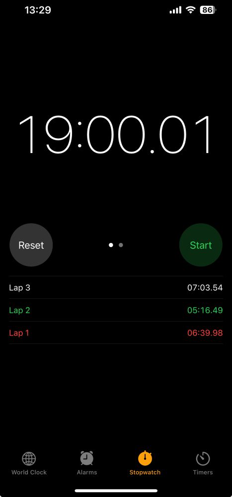 A screenshot of an elapsed stopwatch time showing 19 minutes elapsed. 