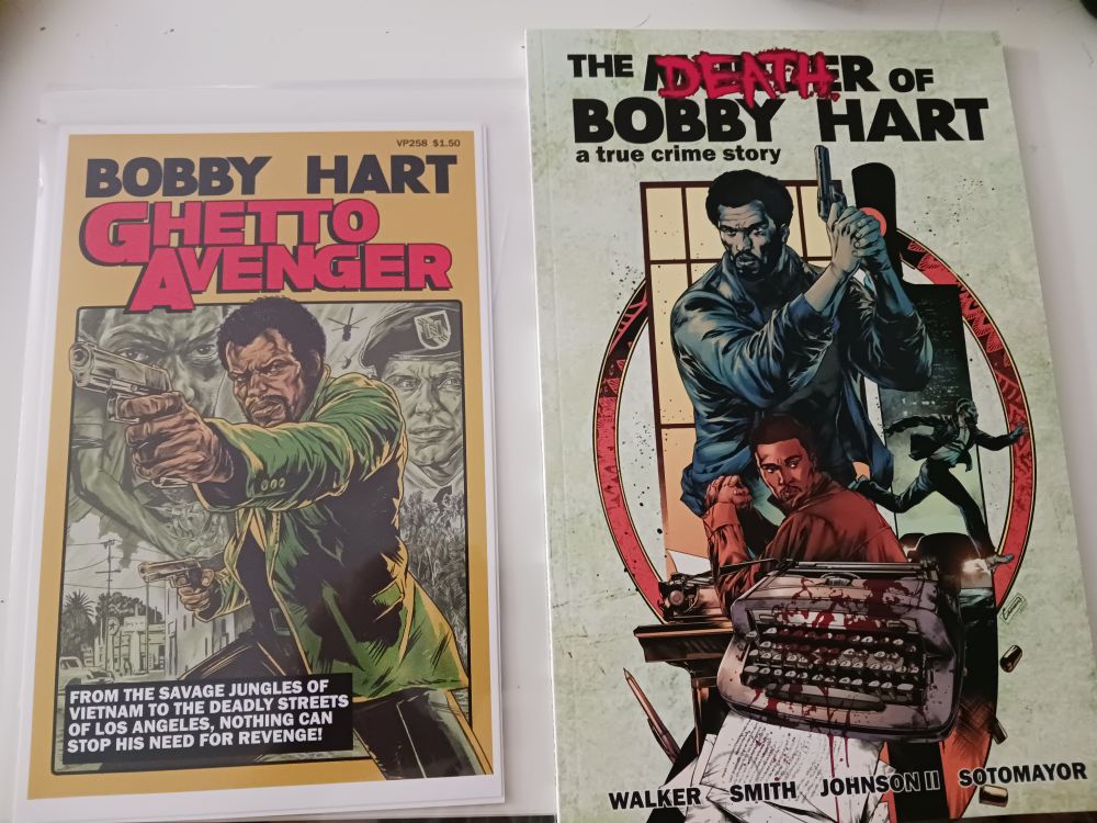 The Death of Bobby Hart, plus a print of the fictional book cover to Ghetto Avenger by Bobby Hart