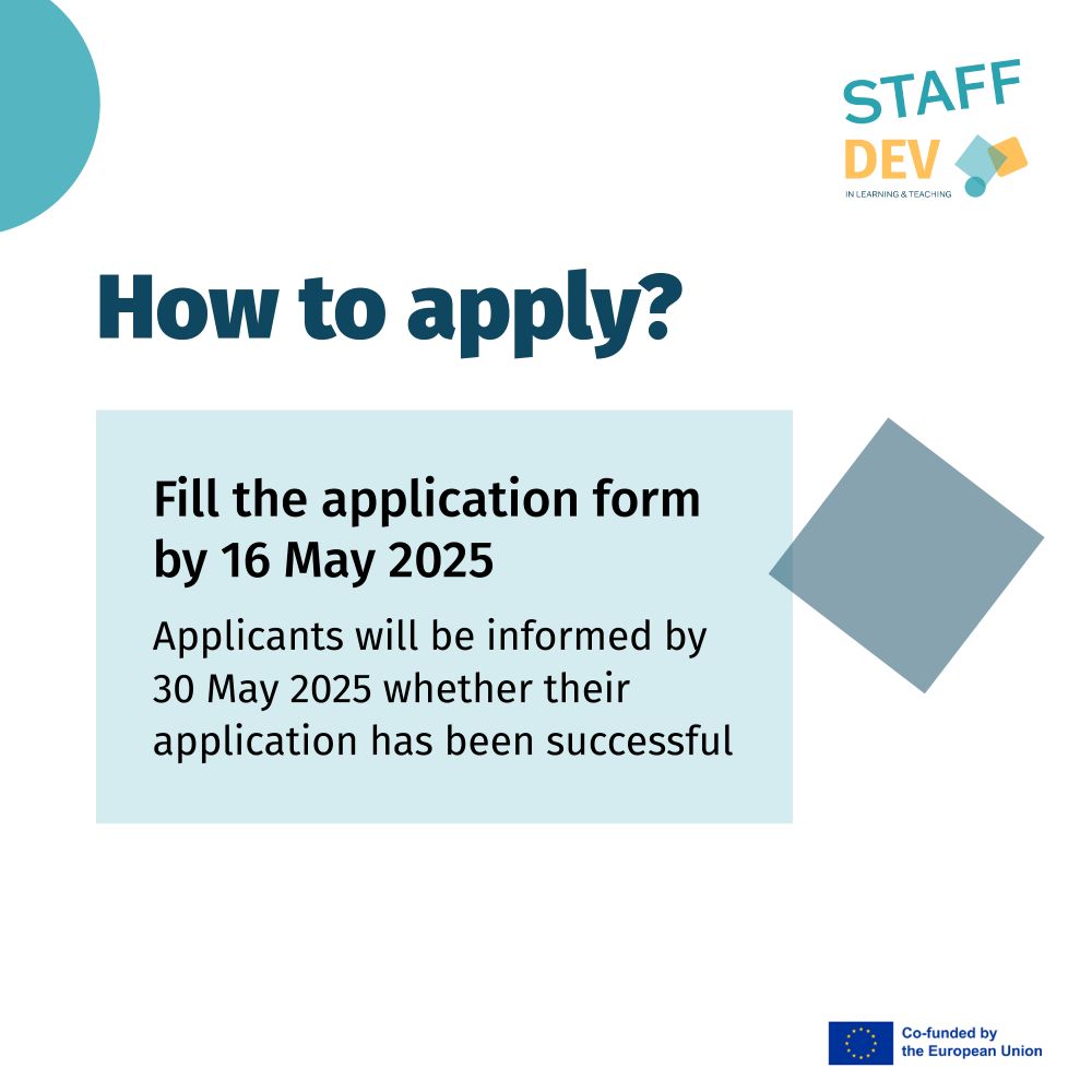 How to apply? Fill in the applicaion form by 16 May 2025. Applicants will be informed by 30 May 2025 whether their application has been successful. Co-funded by the European Union