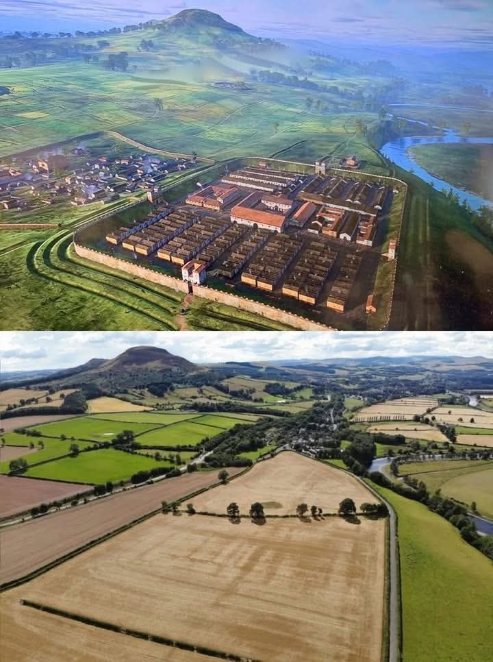 Trimontium was a Roman fort complex[1] located at Newstead, near Melrose, in the Scottish Borders, beneath the three Eildon Hills which almost certainly gave it its name (Latin: trium montium, three hills).

It was occupied intermittently from about 79 to 184 AD and was the largest of the "outpost" forts after the construction of Hadrian's Wall in the 120s AD. It was located 60 miles north of the wall on the extension of Dere Street the main Roman route to the north, initially in seemingly "hostile" territory. Trimontium was about three times larger than any fort on Hadrian's Wall and by 180 became the most northerly settlement of the whole Roman Empire.

Trimontium is also considered of international importance as the site of one of the largest caches of Roman military objects in Britain, found in 117 pits.
