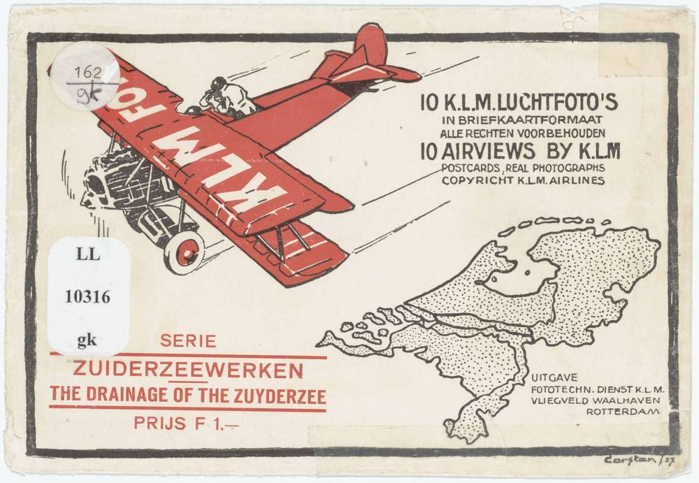 Enveloppe of a set of airviews made by K.L.M. (=Royal Dutch Airlines) in 1928.