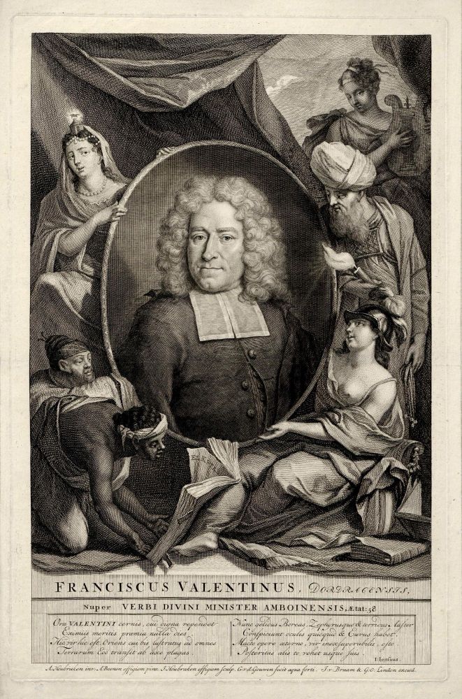 Portrait of minister Francois Valentijn as titlepage for his 5 volume encyclopaedia about the natural history of Southeast Asia.