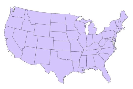 Map of lower 48 US states drawn in their correct shapes. The states are projected using the North American Datum 1983 Contiguous USA Albers equal area conic projection. This map would look 'normal' to a typical map reader.