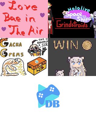 hololive fangames: Love Bae In The Air, Grindstroids - Hololive Space Ships, GiMurin Gacha Grems, Untitled Heartline