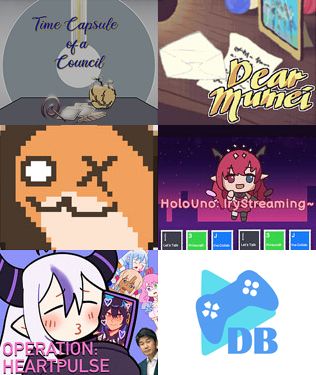 hololive fangames: Time Capsule of a Council, Dear Mumei, Gigi or NOT, HoloUno: IRyStreaming, HoloX: Operation Heartpulse